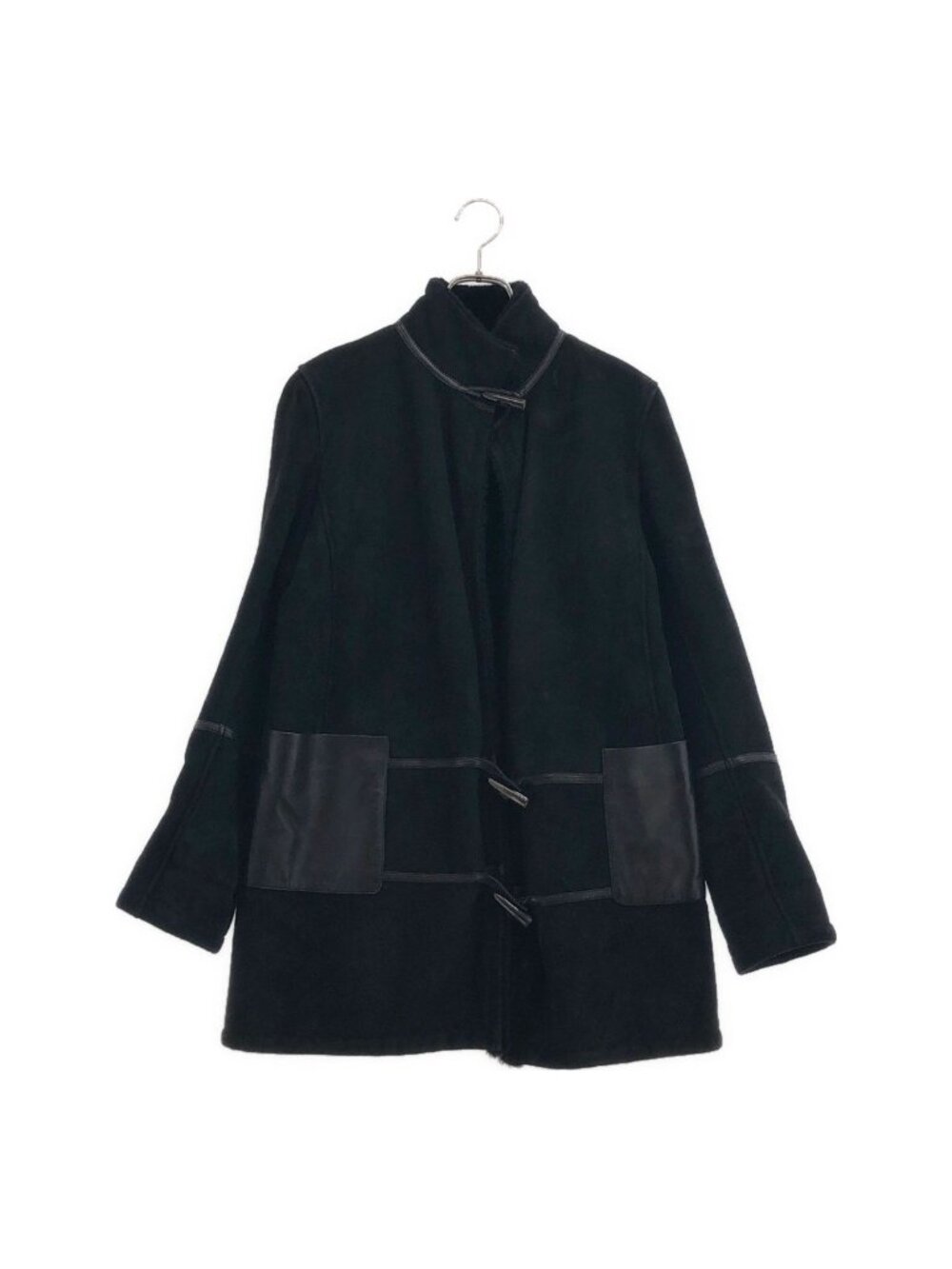 Loewe Shearling Toggle Button Stand Collar Half Coat Black 38